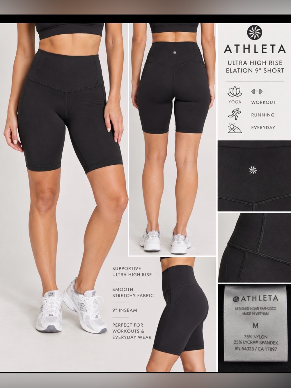Athleta Elation 9” Shorts Medium Black Ultra High Rise Bike Shorts